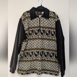Vintage Patterned Zip-Up Sweater